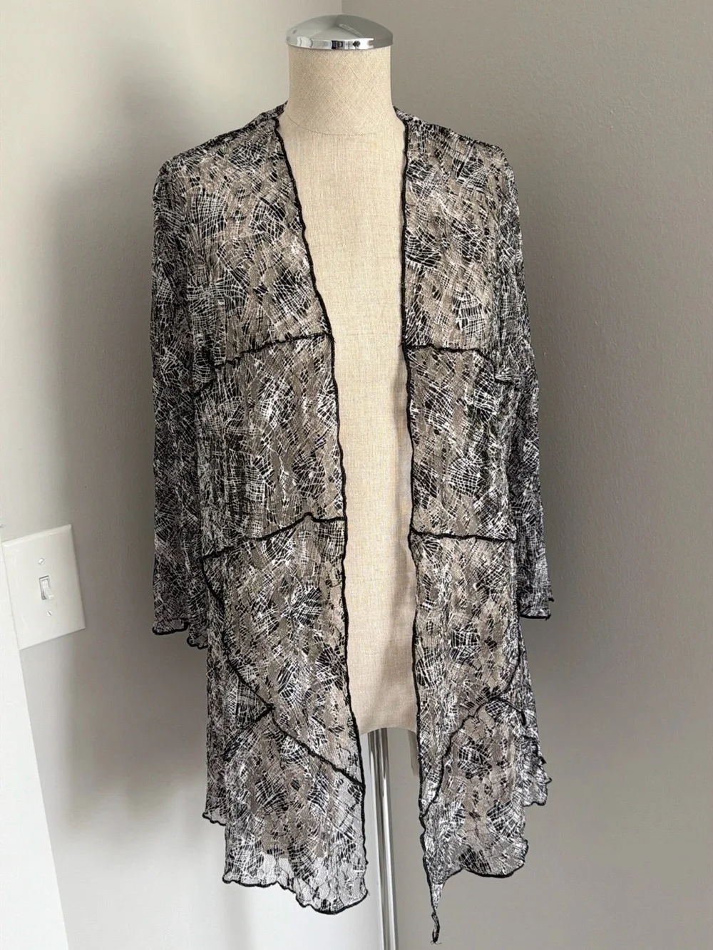 Bali Women's Sheer Chiffon Shawl/Wrap Print Ruffle Accent Black